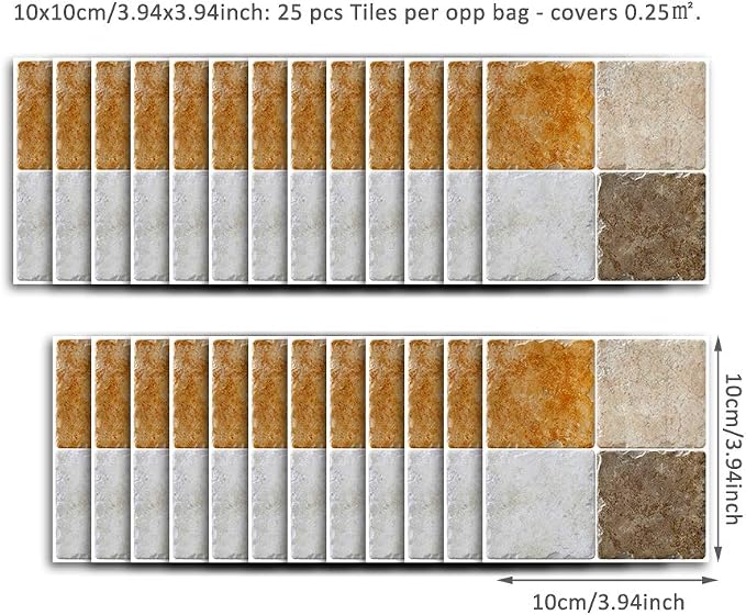 Alwayspon 25 Pcs Self-Adhesive Decal for Home Decor, Peel and Stick Wall Tile Sticker, Water-Proof for Kitchen Bathroom, 4x4inch - Image 6