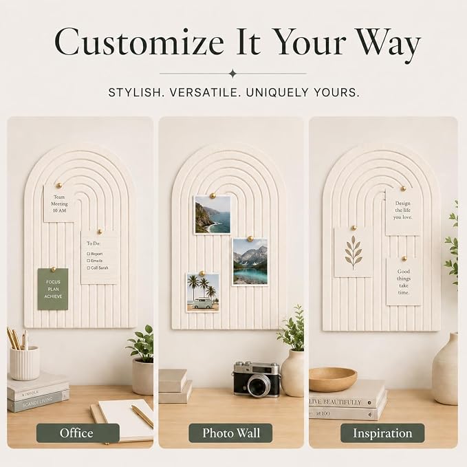 Large Arched Felt Bulletin Board, Sized 36" x 24" for Office & Wall Decor – 6 Customizable Adhesive Tiles with Pins are Perfect to Display Your Photos (Khaki-A) - Image 5