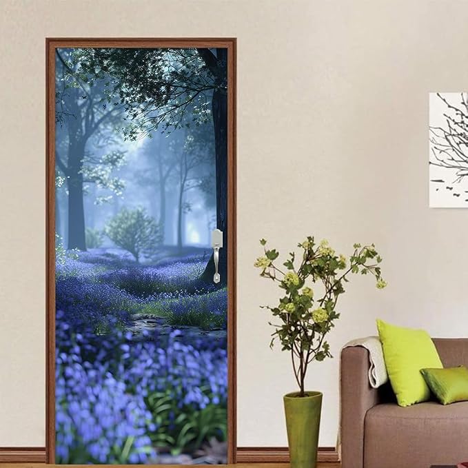 REDAMANCY 30.7"x79" Purple Lavender Flowers Forest Peel and Stick Door Stickers Vinyl 3D Mural Decals Modern Wallpaper Self-Adhesive, Waterproof, Removable Decor for Kitchen - Image 4