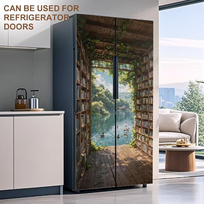 Secret Library Door Mural, Garden Lake Passage Door Cover | Waterproof PVC, 30.3" W x 78.7" L; secret library passage for study, bedroom, hallway, office or closet doors. - Image 7