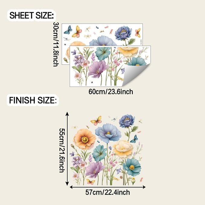 TUOKING Flowers Wall Stickers Decor,Removable Wall Murals | Peel and Stick Modern PVC Wall Art Decal Home Decor for Kitchen,Bedroom,Living Room - Image 3