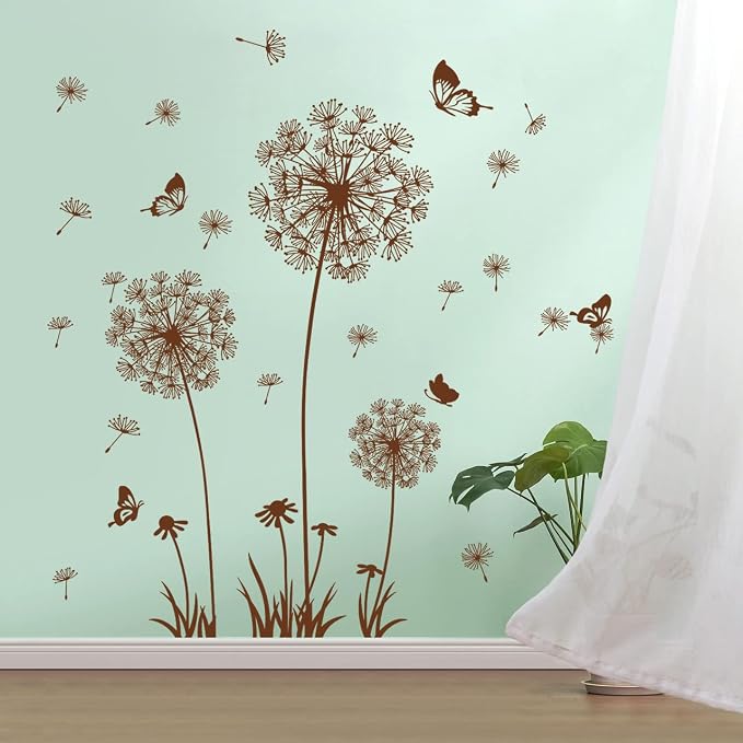 Removable 3D Dandelion Wall Decals Flowers and Flying Butterfly Wall Stickers Murals Self-adhesive Peel and Stick Falling Dandelions Decor for Girls Bedroom Living Room Nursery Baby Children's - Image 7