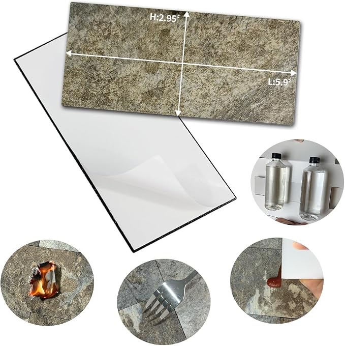AULIGET 100-Piece Beige & Brown Slate Peel and Stick Backsplash Wall Tiles, 3" x 6" PVC Faux Stone Stick on Tile for Backsplash Kitchen, Bathroom, Laundry Room, Camper, Fireplace - Image 5