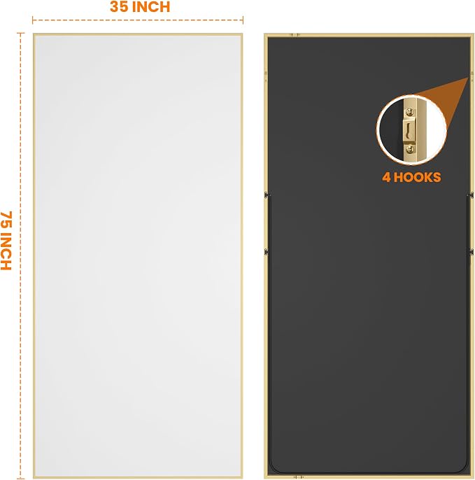 TRAHOME Full Length Floor Mirror 75"x35", Large Standing Body Mirror, Gold - Image 9