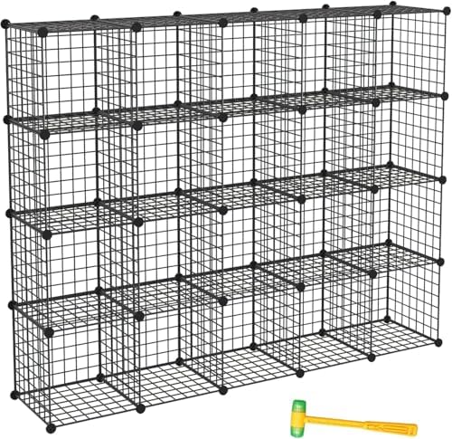 Wire Storage Cubes, Metal Storage Shelves Bookshelf, Stackable Modular Closet Organizer for Bedroom Living Room, Office, Black (20-Cube, Iron) by Worththetrustofeverycusto