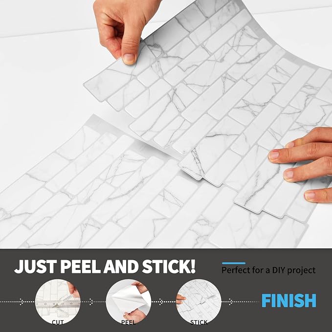 Art3d Stone Peel and Stick Backsplash, 10-Sheet, 12" x 12", White Marble | Lightweight, Self Adhesive, Moisture Resistant, Easy to DIY, Modern Style, for Kitchen, Bedroom, Ideal for New Home Buyers - Image 7