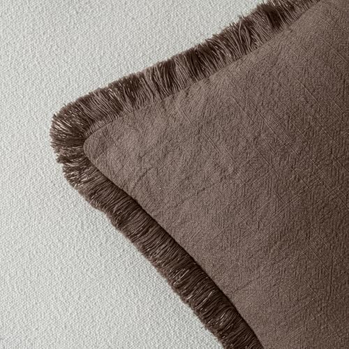 MIULEE Boho Linen Fringe Decorative Fall Pillow Covers Reddish Brown 26x26 - Image 3