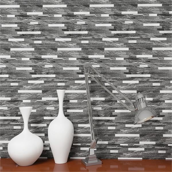 KASARO Peel and Stick Marble Backsplash Tile, 10 Sheets, Black Marble with Silver Embellished Stripes, Self-Adhesive Wall Tile for Kitchen, Bathroom, Fireplace, RV (11.4” x 10.6”) - Image 4