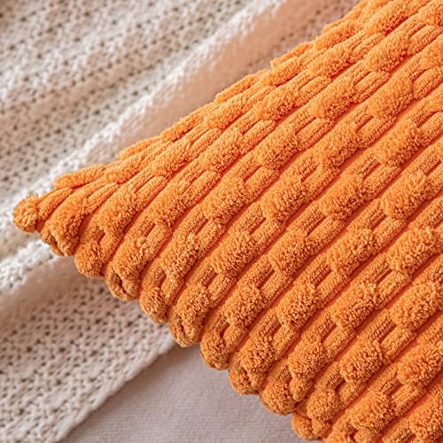 MIULEE Fall Decorative Throw Pillow Covers 20x20 Orange Textured Corduroy - Image 2