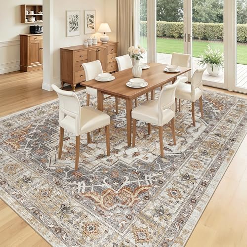 Madane 8x10 Area Rugs for Living Room, Non-Slip Washable Rug, Turmeric/Grey - Image 4
