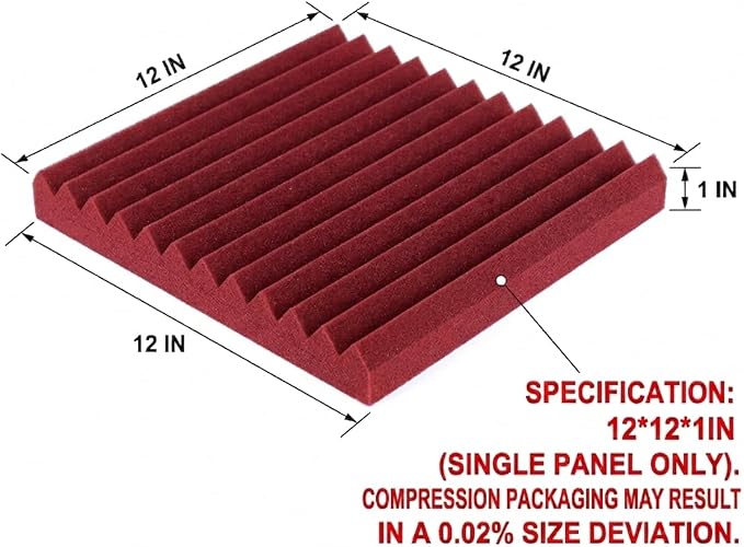 96 Pack Allxinlog Absorb the Echo Acoustic Foam Panel Wedge Studio Soundproofing Wall Tiles 12" X 12" X 1" (Accompanied By Double-Sided Adhesive Tape)(48RED+48BLACK) - Image 2
