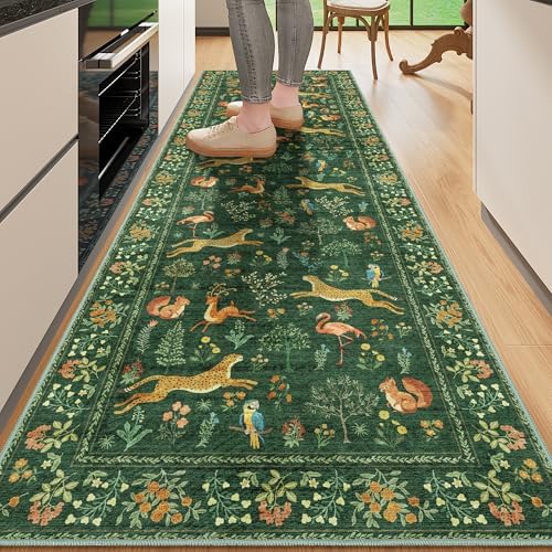 DUKINO 2.6x8 Rug for Hallway, Washable Kitchen Runner Rug Non Slip, Green by DUKINO
