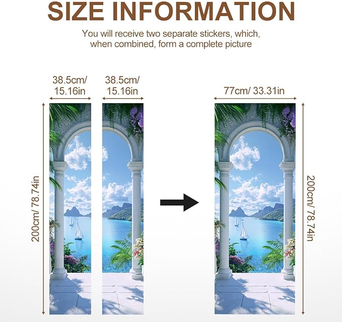 Tropical Ocean Arch Door Mural, Sailboat Coastal Door Cover | Waterproof PVC, 30.3" W x 78.7" L; tropical arch and sailboat scene for bedroom, entryway, office or closet. - Image 4