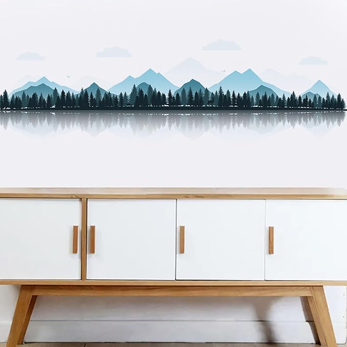Chinese Style Blue Mountain Landscape Painting Wall Stickers Decals | Peel and Stick, Removable, Wall Art Decals, Wall Decoration, Living Room Bedroom, Office Sofa TV Home Wall Decor - Image 3