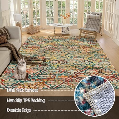 RUGSURE Washable Area Rugs, 6' x 9' - 1/6 Thick - Stain & Water Resistant Non-Slip - Perfect Resistant Rug for Living Room, Bedroom, Nursery, Pet & Child Friendly, Vibrant Colors Rugs, Multicolor - Image 5