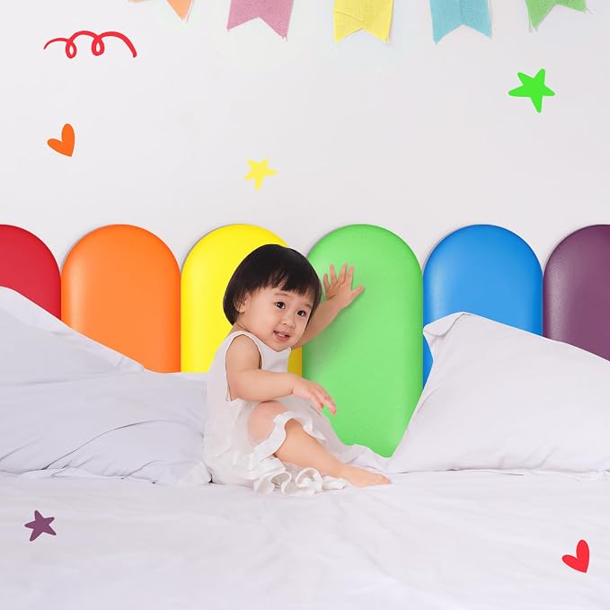 Jetec 6 Pcs Kids Wall Padding Panels, 1.18 Inch Thick Foam Wall Protector, 15.75 x 7.87 Inch Soft 3D Rainbow Safety Panels for Nursery & Playroom - Image 6