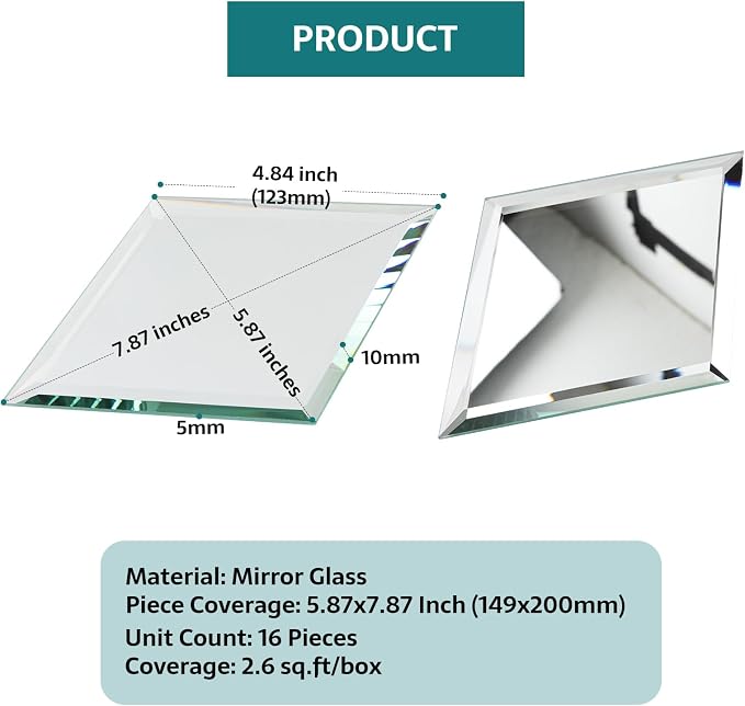 Peel and Stick Beveled Mirror Tile, Mirror Backsplash Tiles 6x8 Inch Diamond for Kitchen Bathroom Wall 16 Pcs, 2.6 SQ.FT - Image 3