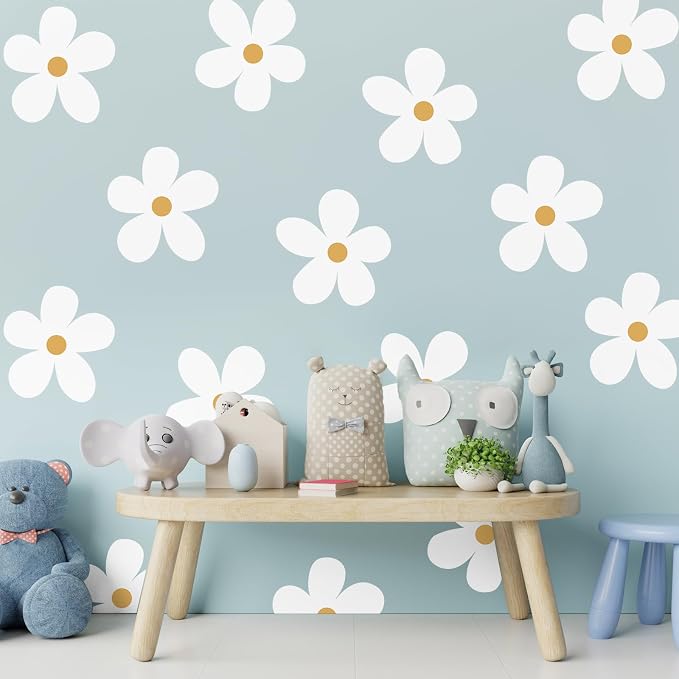 TaoBary 12 Sheet Daisy Wall Sticker Decal for Room Decor Flower Wall Decal | Big Flower Wall Sticker, Large Floral Decal, Daisy Bedroom Decor, White, Removable Peel and Stick, Nursery Home Wall Decor by TaoBary