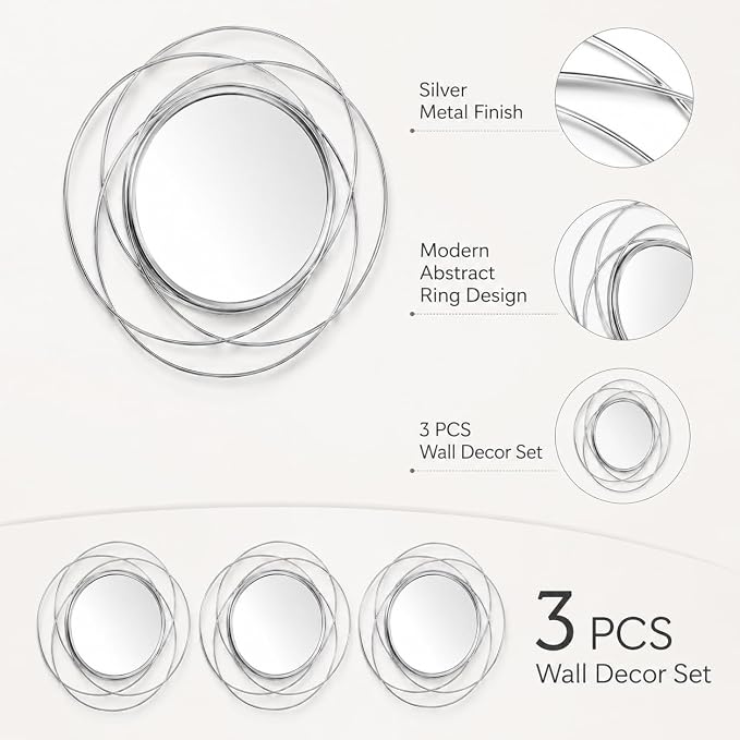 Silver Sunburst Mirror 12x12 Inch, Metal Sun Wall Decor, Small Round Decorative Wall Mirror for Living Room, Bedroom, Entryway, Bathroom - Image 3
