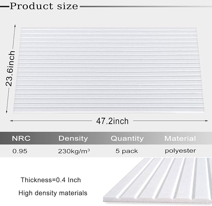 Large Acoustic Panels, 48"X24"X0.4" Sound Proof Foam Panels for Walls, Sound Dampening Panels, Soundproof Wall Panels for Home Studio&Office Decor. (White, 10) - Image 2