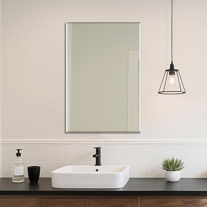 Bathroom Mirror for Over Sink 36x24 Inch Frameless Wall Mirror Beveled Edge - Image 2