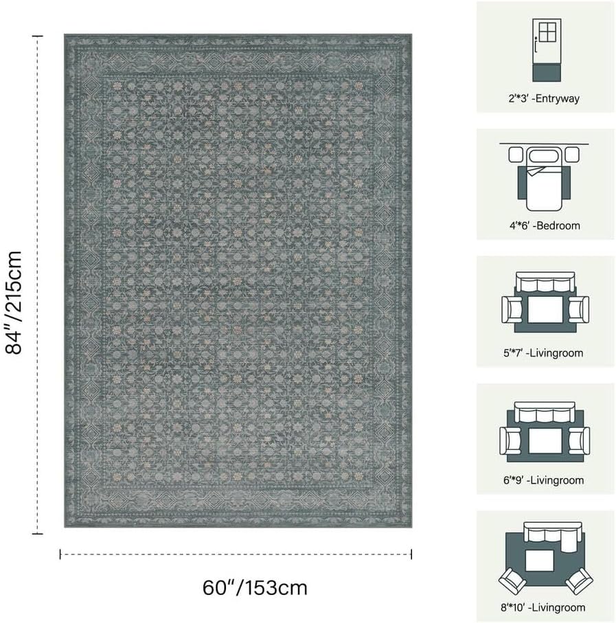 Area Rugs 5x7, Washable Rugs for Living Room, Light Blue - Image 2