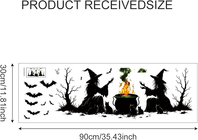 Halloween Witch Cauldron Wall Decals Peel and Stick, Spooky Potion Wall Stickers with Witch Hat Pumpkin, Removable Vinyl Halloween Wall Decor, Wall Art for Bedroom Living Room Party Decorations - Image 2