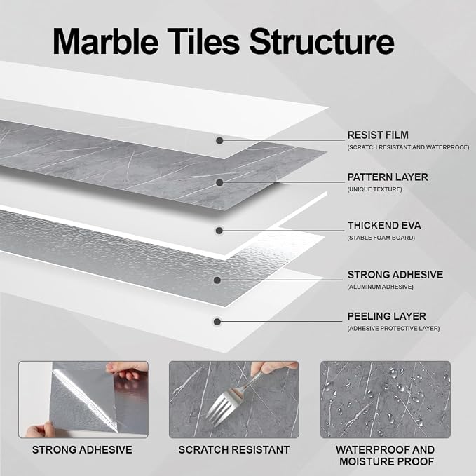 10 PCS Marble Peel and Stick Wall Panels 23.6"x11.8" Sticker | Self Adhesive, PVC, Waterproof Backsplash Tile for Bathroom, Kitchen, Living Room, Style12 - Image 4
