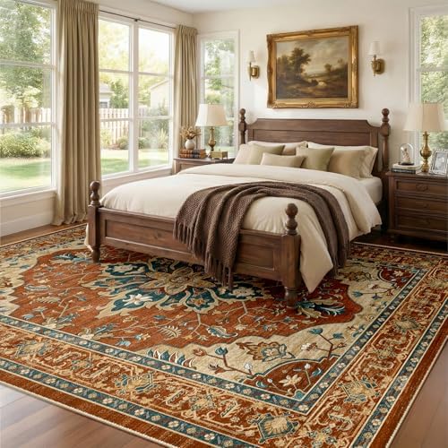 RELEANY Washable Area Rug, 8'x10', Red/Orange/Blue/Brown - Image 4