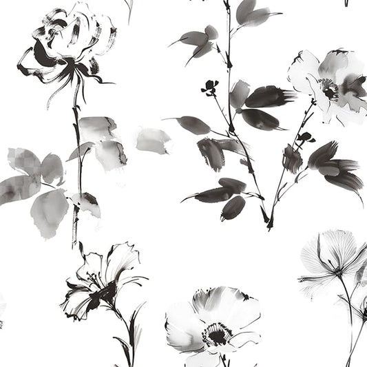Hopepak Floral Wallpaper Peel and Stick Black and White Flower Peel and Stick Wall Paper Modern Contact Paper Removable Self Adhesive Wallpaper for Bathroom Bedroom Cabinet Decor Vinyl 17.3" x 78.7" by Hopepak