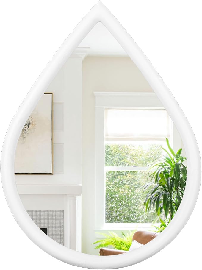 Small Wall Mirror Wood Framed Decorative Mirror White Teardrop Hanging Mirrors Unique Vanity Mirror for Bedroom Bathroom Living Room - Image 3