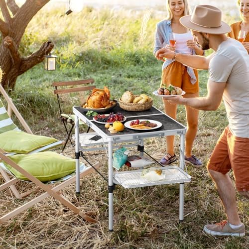 Titanker Folding Camping Table 3ft, Large Camp Table Portable with Extra Side Racks & Storage Net, Folding Picnic Table, Outdoor Patio Table, RV/Car Camping Essentials, Aluminum, Silver - Image 2