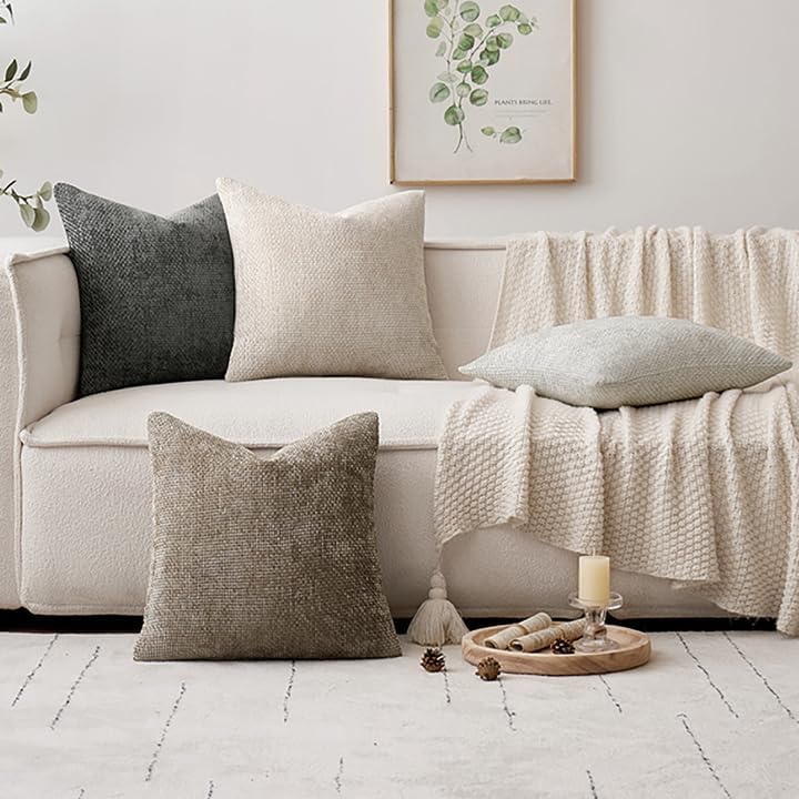 MIULEE Soft Decorative Chenille Pillow Covers Neutral 16x16 Pack of 4 - Image 5