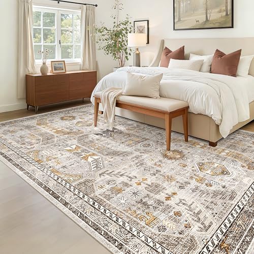 Madane 5x7 Area Rugs for Living Room, Non-Slip Washable Rug, Brown/Gold - Image 2