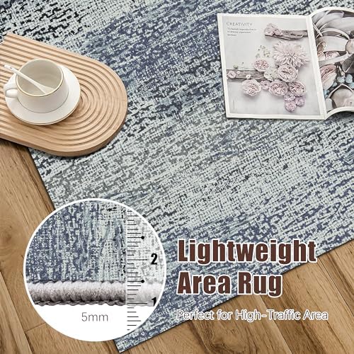 RUGSURE Washable Area Rug - 1/6 Thick - Stain & Water Resistant Non-Slip - Resistant Rug for Living Room, Bedroom, Nursery, Pet & Child Friendly, Vintage Charm Area Rugs (Grey+LightTeal, 6' x 9') - Image 6