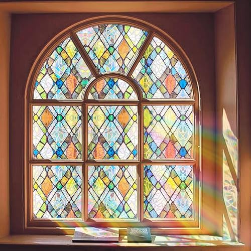 Stained Glass Window Film, 3D Colorful Static Cling 17.5" x 78.7 by Anewlookinnotime