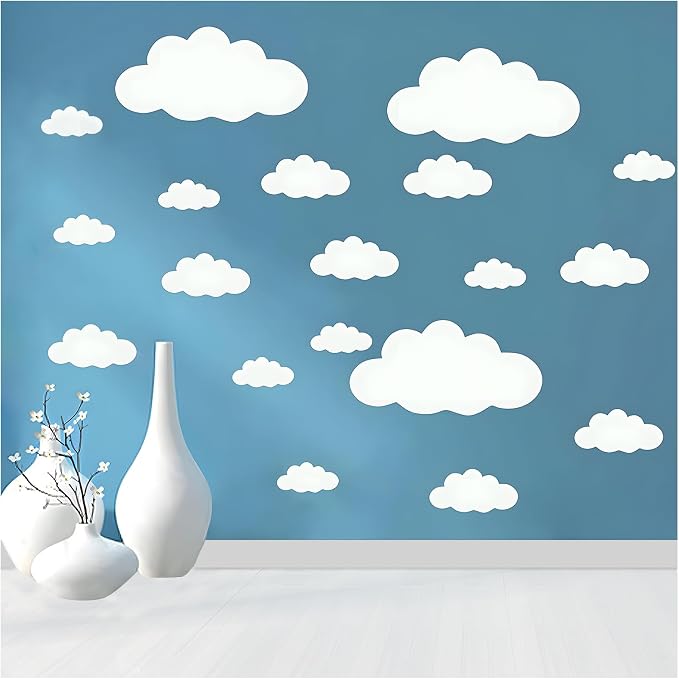 Big Clouds Wall Decals Removable DIY Large Vinyl Sticker | Self Adhesive Wallpaper, Living Room Nursery Children Baby Kids Boys Girls Bedroom, Home Art Mural Decor by Thovorrnl