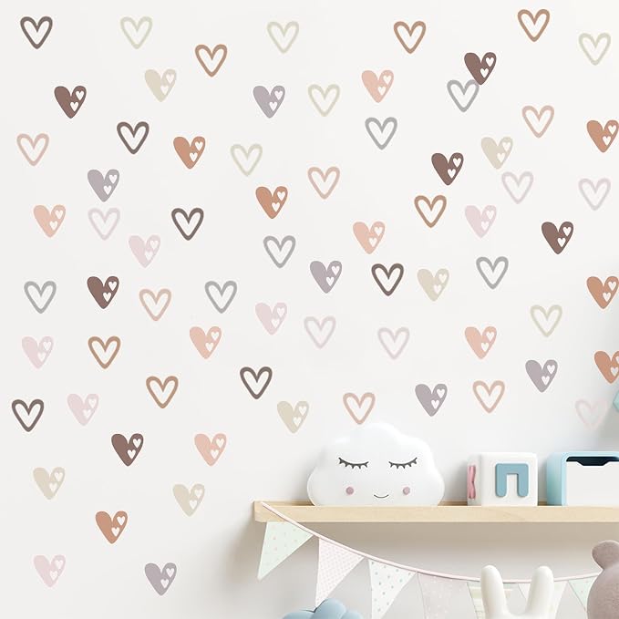 72 Pcs Boho Heart Wall Stickers, Love Shape Wall Decal for Girls Bedroom, Peel and Stick Art Vinyl Murals for Nursery Kids Room Décor, Removable Wall Decals DIY Cute Decorations - Image 6