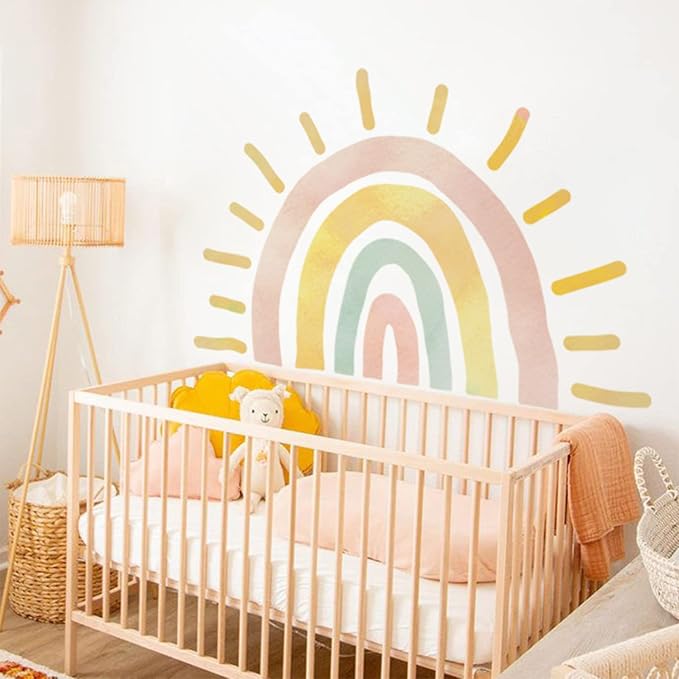Large Pastel Boho Rainbow Wall Decal for Playroom and Toddler Room | 44.09" x 29.13" Calming Watercolor Texture Fabric Decal, Peel and Stick Rainbow Wall Mural for Kids Room and Classroom - Image 5