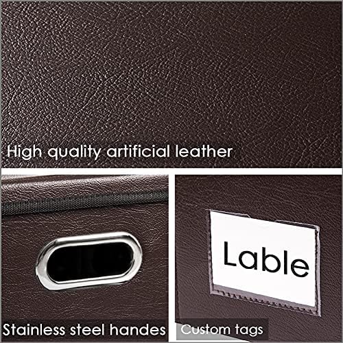 PRANDOM Large Stackable Storage Boxes with Lids [5-Pack] Leather Fabric Foldable Storage Bins Organizer Containers Baskets Cubes with Cover for Bedroom Closet Office Nursery Brown(17.7x11.8x11.8) - Image 4