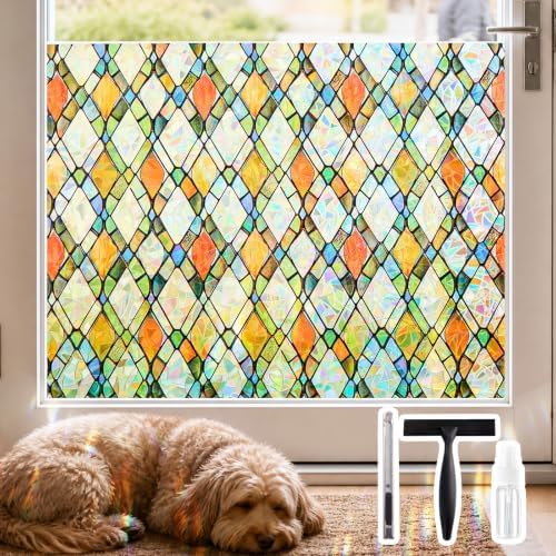 3D Rainbow Stained Glass Window Film for Bathroom by bofeifs