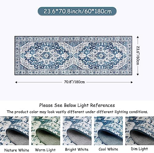 Moynesa Ultra-Thin Washable Runner Rug - 2x6 Blue Laundry Room Rug Washable Kitchen Runners Bathroom Carpet Runner, Oriental Printed Pet Friendly Hallway Runners for Bedroom Entrance Entryway RV - Image 2