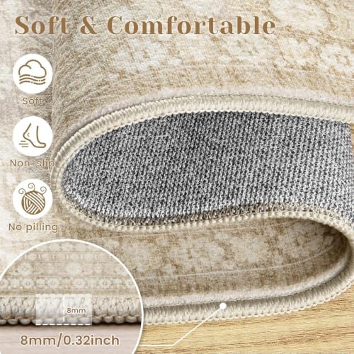 8x10 Area Rugs for Living Room: Washable Large Vintage Floral Rug Low Pile Non-Slip Boho Carpet for Bedroom Home Office Dining Room (Brown, 8'x10') - Image 6