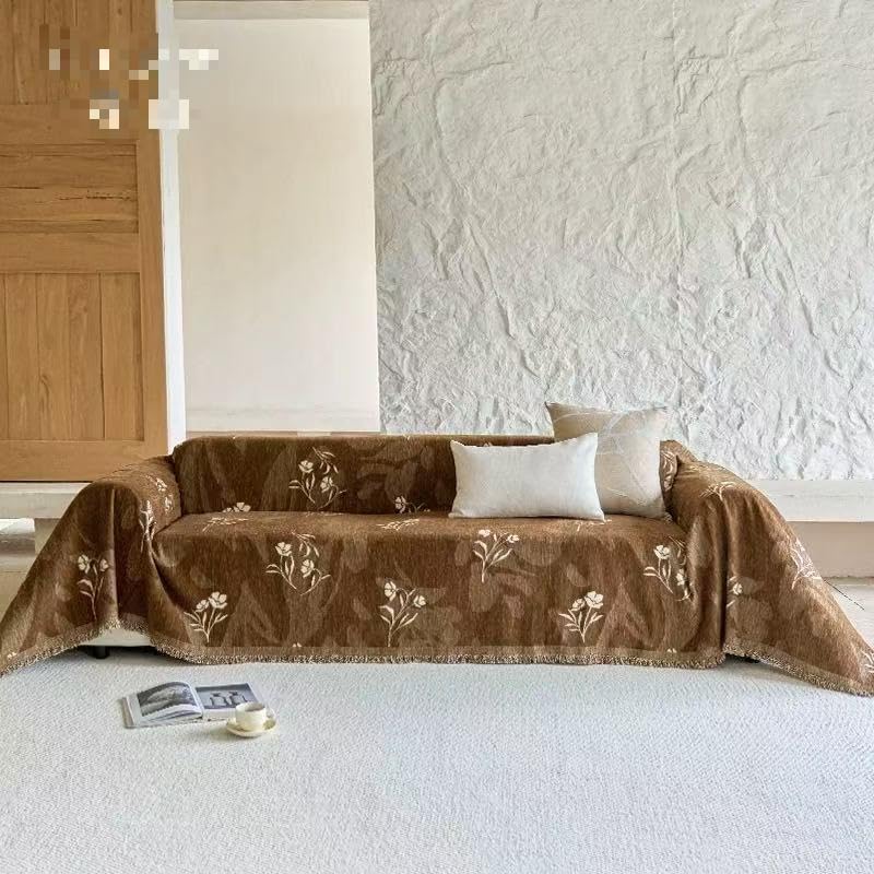 Couch Cover for Dogs Washable Sofa Cover, Sectional Couch Covers, Sofa Covers for 2 Cushion Couch, Non Slip Stripe Sofa Slipcovers Furniture Protector (Floral ‌Brown 91x134) by Unknown