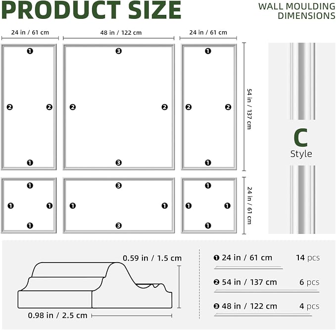 Peel and Stick Wall Molding Kit, Wainscoting Panels 24 PCS | 6 frame premade panels, self adhesive wall trim, paintable molding, accent wall decor for living room bedroom hallway - Image 2