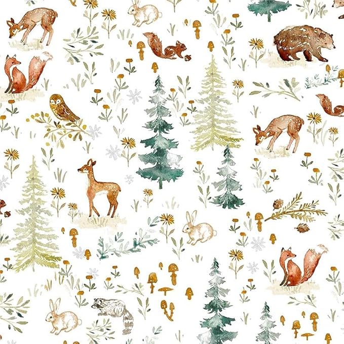 Fairy Animals Forest Deer Cute Owl Rabbits Trees White Peel and Stick Wallpaper Wall Decor Self Adhesive Wall Paper Stick on Easy Peel Off Contact for Renter Apartment by VistaPalette