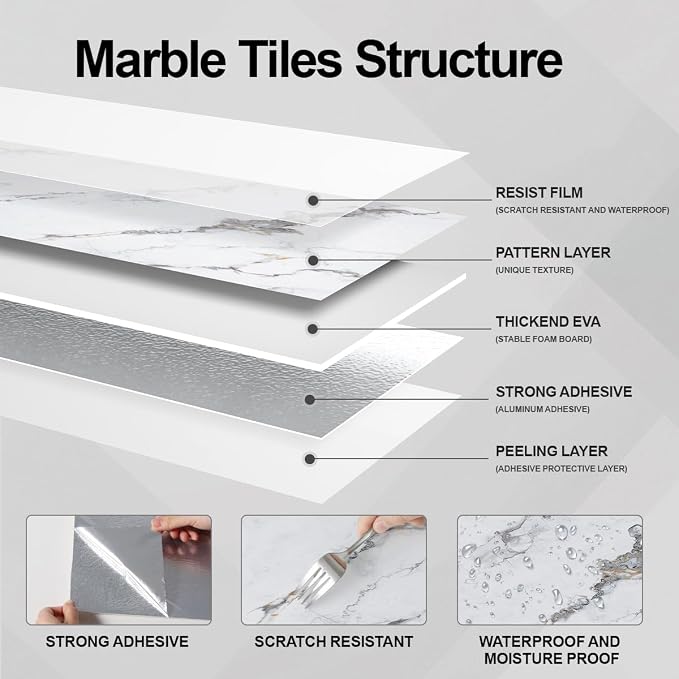 10 PCS Marble Peel and Stick Wall Panels 23.6"x11.8" Sticker | Self Adhesive, PVC, Waterproof Backsplash Tile for Bathroom, Kitchen, Living Room, Style7 - Image 5
