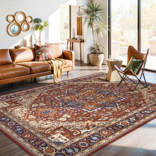 Moynesa Ultra-Thin Washable 8x10 Area Rugs for Living Room, Boho Oriental Rugs for Bedroom Non-Slip Non-Shedding, Large Vintage Carpet for Dining Room Home Office Decor, Brown/Multi by Moynesa
