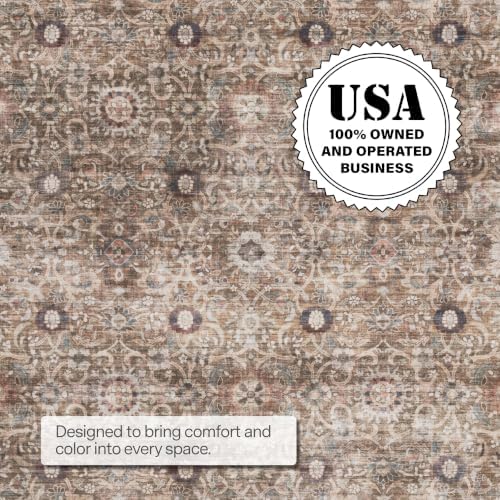 ReaLife Rugs Machine Washable Area Rug - Living Room Bedroom Bathroom Kitchen Entryway Office - Padded Low Pile Stain Resistant Premium - Boho Farmhouse Vintage - Dua - Brown Gray Beige 2'6" x 6' - Image 4