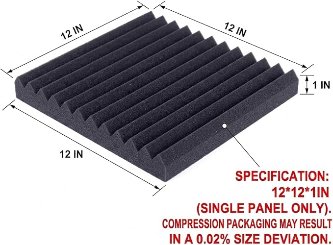 96 Pack Allxinlog Absorb the echo Acoustic Foam Panel Wedge Studio Soundproofing Wall Tiles 12" X 12" X 1"(Accompanied By Double-Sided Adhesive Tape) (96-BLACK) - Image 2